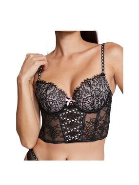 Victoria’s Secret Med-DD Dream Angels Lightly Lined Lace Up Corset Top Blk Pink